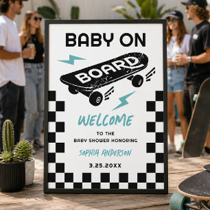Baby op Boord Skateboard Baby Shower Ontvangstbord Poster