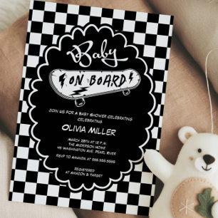 Baby op Boord Skateboard Baby Shower Uitnodiging