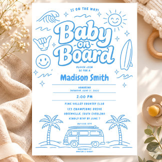 Baby op Boord Strand Surf Baby Shower Zomer Retro Kaart