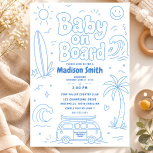 Baby op Boord Strand Surf Baby Shower Zomer Retro Kaart