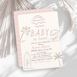 Baby op Boord Surf Doodle Roze Meisje Baby Borrel Kaart