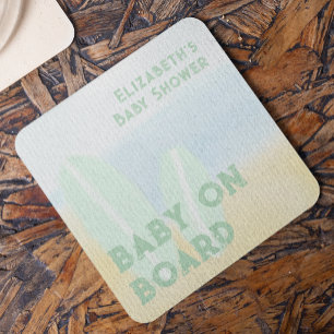 Baby Op Boord Surfen Strand Waterverf Baby Borrel Vierkante Kartonnen Onderzetter