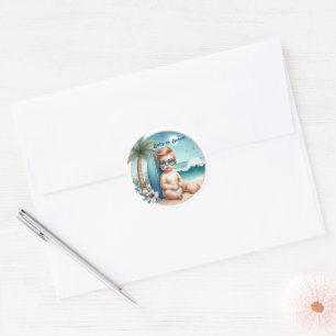 Baby op de Bord Surf Thema Strand Baby Shower Ronde Sticker