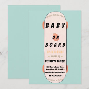 Baby op skateboard baby shower feest uitnodiging