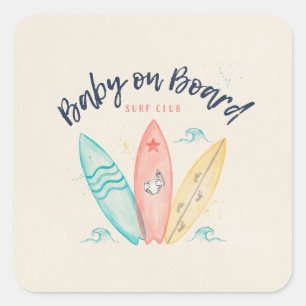 Baby Op Surfplank Baby Borrel Vierkante Sticker