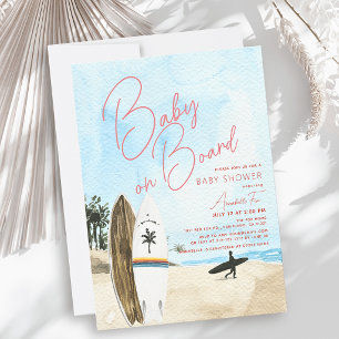 Baby op surfplank strand meisje baby shower kaart