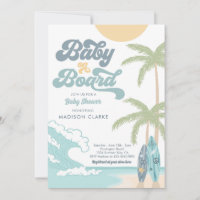 Baby op surfplank strand retro baby shower