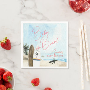Baby op surfplank strand roze baby shower servet