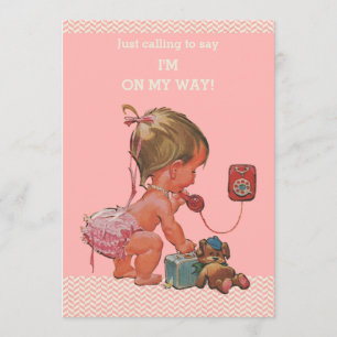  Baby op Telefoon Roze Chevrons Baby shower Kaart