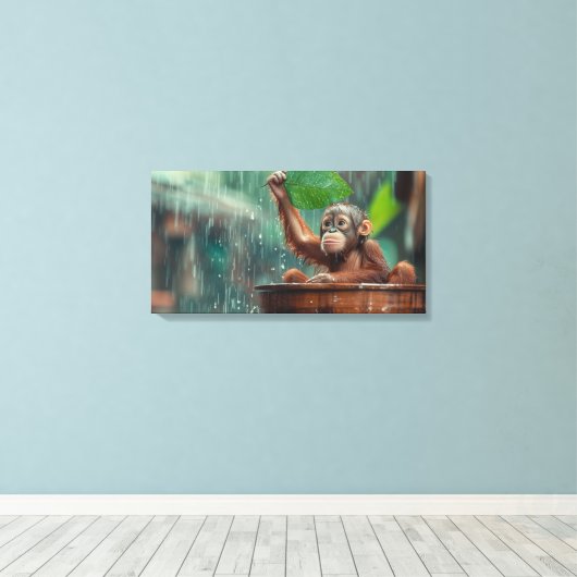 Baby Orangutan Canvas Afdruk (Insitu (Houten vloer))