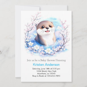 Baby Otter Blue Wildflower Boy Baby shower Kaart