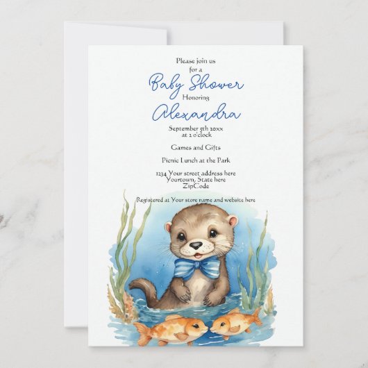 Baby Otter Boy Baby shower Invitation (Devant)