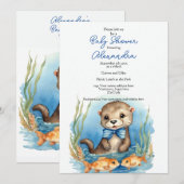 Baby Otter Boy Baby shower Invitation (Devant / Derrière)