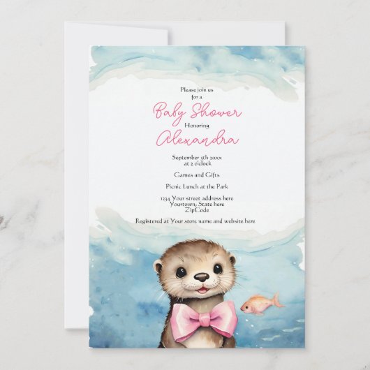 Baby Otter Girl Baby shower Invitation (Devant)