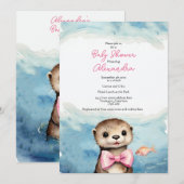 Baby Otter Girl Baby shower Invitation (Devant / Derrière)