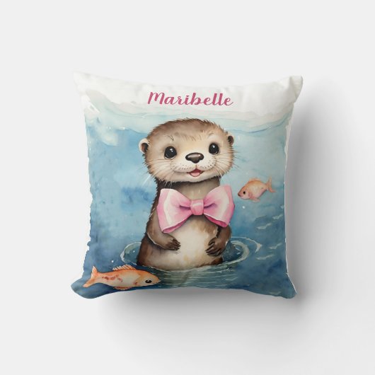 Baby Otter Meisjes Gepersonaliseerd Kussen (Voorkant)