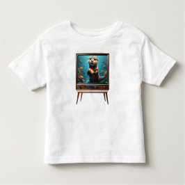 Baby otter met vis op analoge televisie, kinder shirts