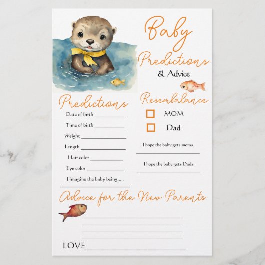 Baby Otter Neutral Baby Predictions Carte de conse (Devant)