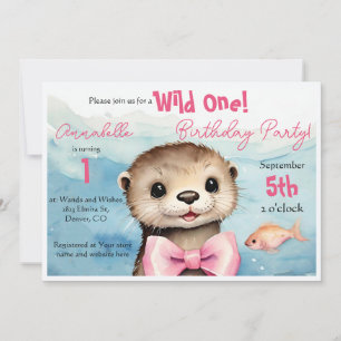 Baby Otter Wild One Girl Verjaardag Kaart
