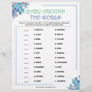 Baby over de hele wereld [Blauwe Floral] Briefhoofd