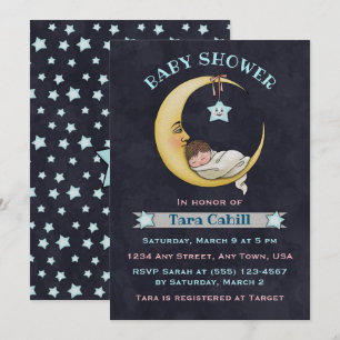 Baby over de uitnodiging van het Moon Baby shower