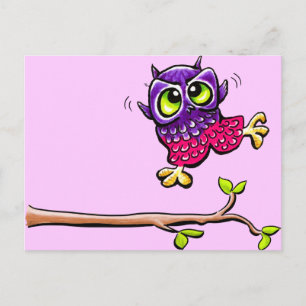 Baby Owl First Flight Roze Briefkaart