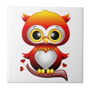 Baby Owl Love Heart Cartoon Tegeltje