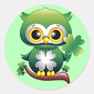 Baby Owl St Patrick Paddy Cartoon Ronde Sticker