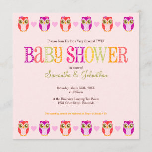 Baby Owls - Invitation à la douche pour filles jum