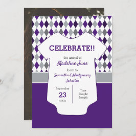 Baby Paars en zilver grijs argyle Aankondiging