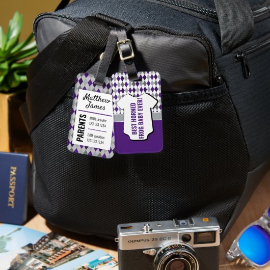 Baby Paars grijs Argyle Pattern Bag Label Bagagelabel (Voorkant /achterkant)