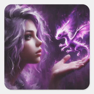 Baby Paarse Draak Vierkante Sticker