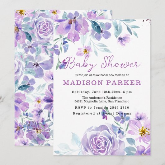 Baby Paarse en roze bloemen Kaart (Voorkant / Achterkant)