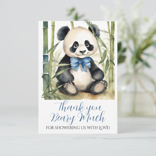 Baby Panda Beer Boy Baby shower Dank u Bedankkaart (Staand voorkant)