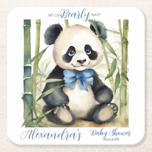 Baby Panda Beer Boy Baby shower Vierkante Kartonnen Onderzetter