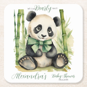 Baby Panda Beer Genderneutraal Baby shower Vierkante Kartonnen Onderzetter