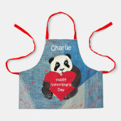 Baby Panda Beer Hugging Big Red Heart Chef Schort (Voorkant)