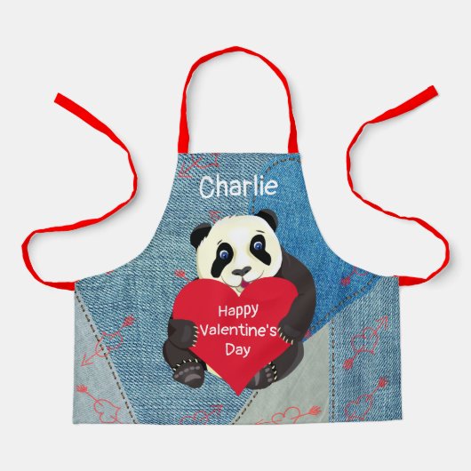 Baby Panda Beer Hugging Big Red Heart Chef Schort (Voorkant)