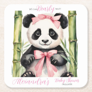 Baby Panda Beer Meisjes Baby shower Vierkante Kartonnen Onderzetter
