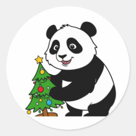 Baby panda met kerstboom ronde sticker