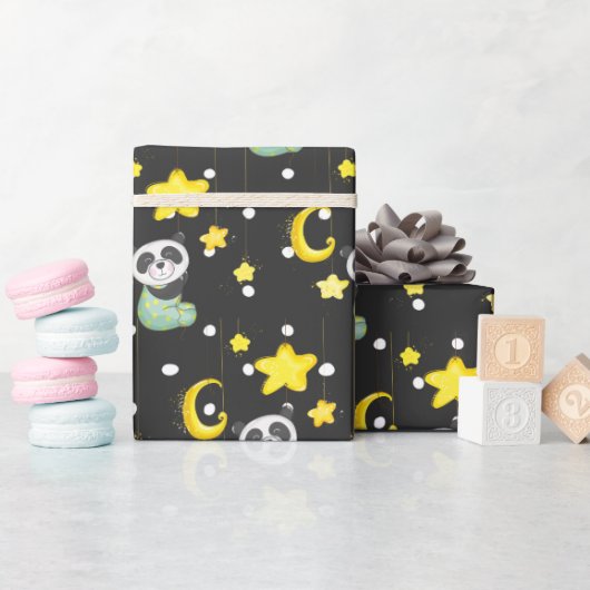 Baby Panda met Moon en Stars Cadeaupapier (Baby Shower)