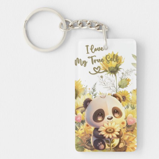 Baby panda met zonnebloem acryl Sleutelhanger (Voorkant)
