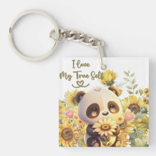 Baby Panda Met Zonnebloem Acrylsleutelhanger Sleutelhanger