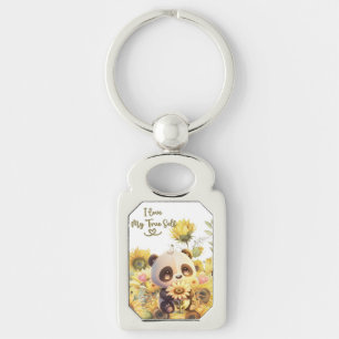 Baby panda met zonnebloem metalen Sleutelhanger