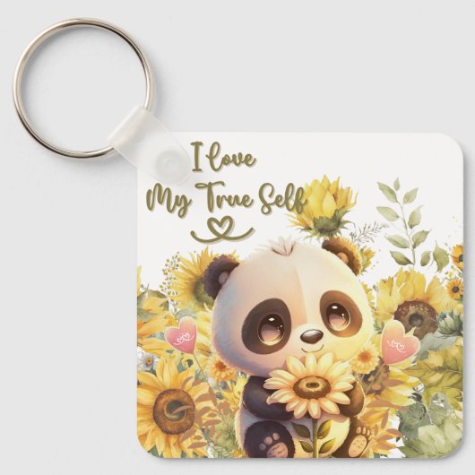 Baby panda met zonnebloem Sleutelhanger (Voorkant)