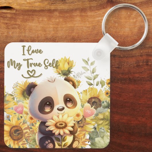 Baby panda met zonnebloem Sleutelhanger (Achterkant)