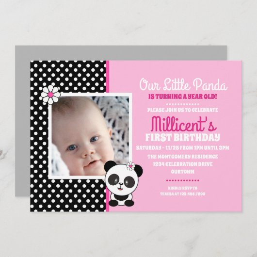 Baby Panda Modèle photo Invitations d'anniversaire (Devant / Derrière)