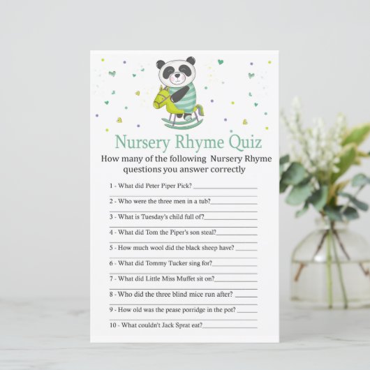 Baby Panda Nursery Rhyme Quiz baby shower game (Staand voorkant)