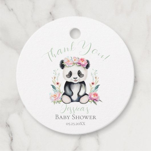 Baby Panda Pioenrozen Oerwoud Baby shower Dank u Bedankjes Labels (Voorkant)