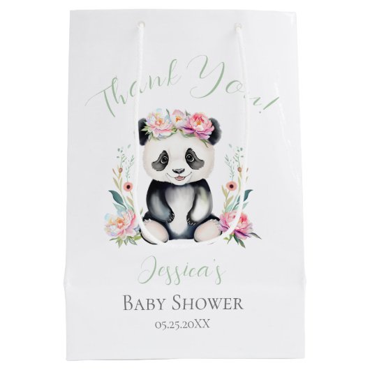 Baby Panda Pioenrozen Oerwoud Baby shower Dank u Medium Cadeauzakje (Achterkant)
